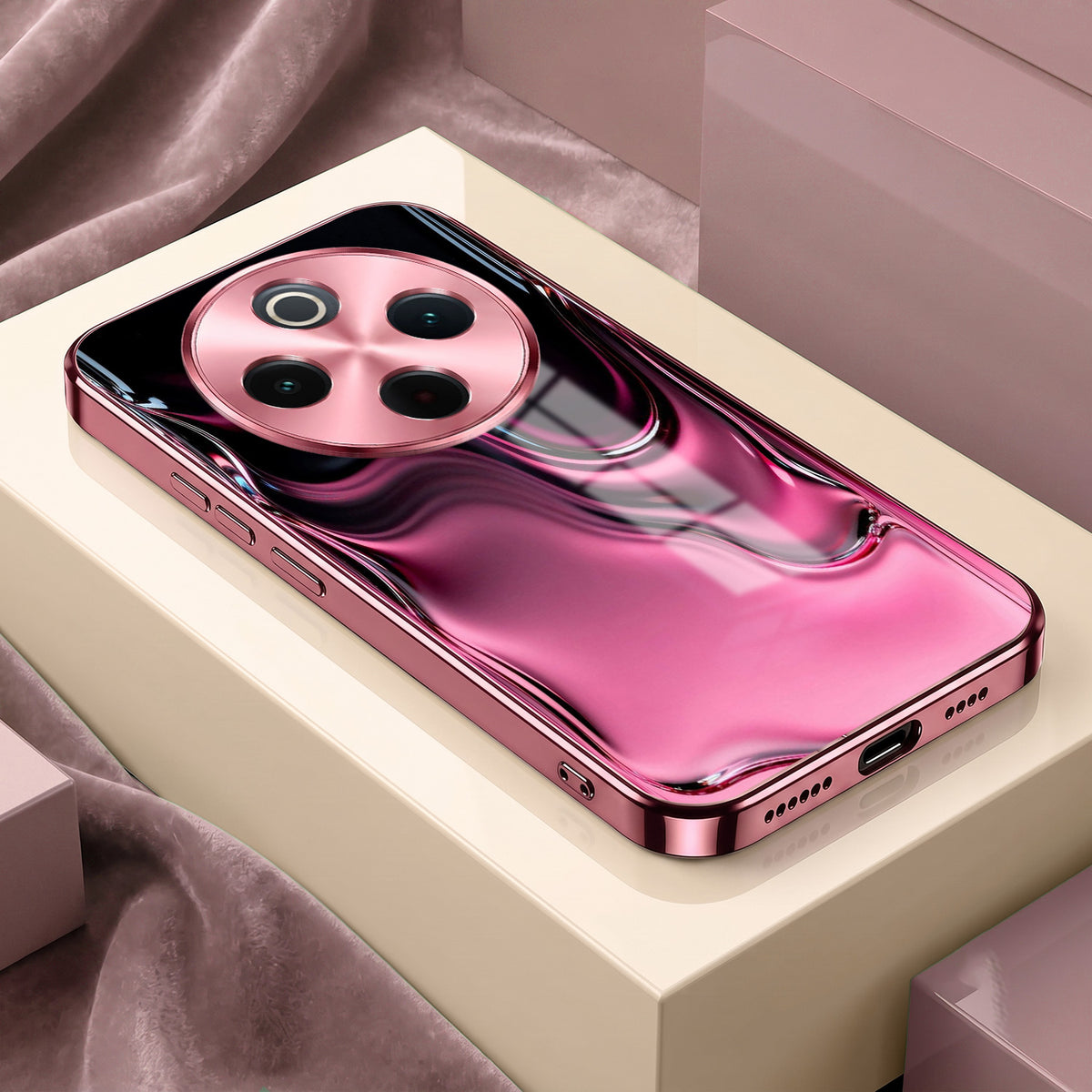 Vivo T4 5G Liquid Wave Pink Electroplated Glass Phone Back Case