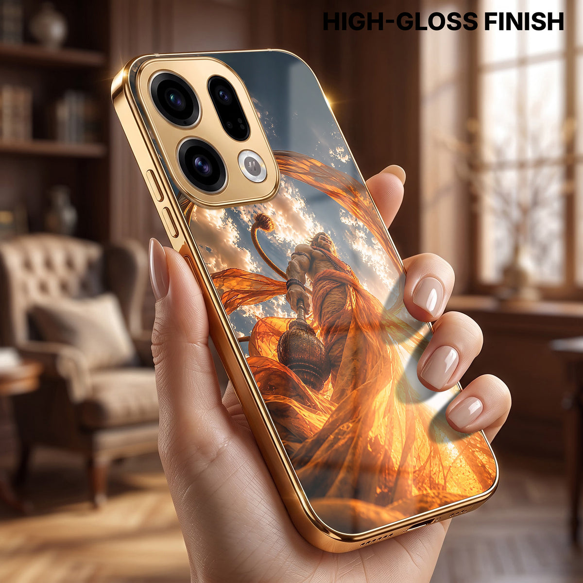 Oppo Find X9 5G Divine Hanuman Gold Electroplated Glass Phone Back Case