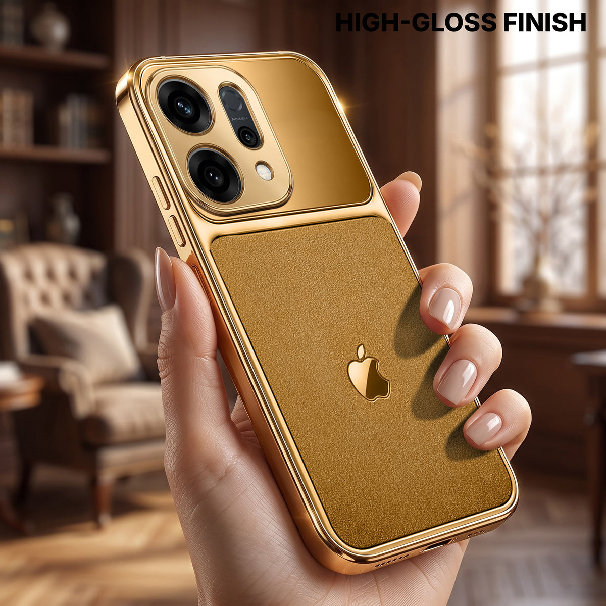 Oppo Reno 14 5G Royal Touch Apple Gold Electroplated Glass Phone Back Case