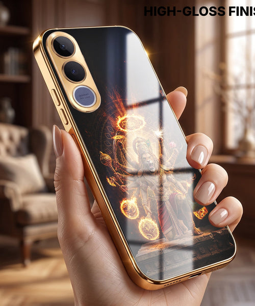 Vivo V70 FE 5G Lord Narasimha Gold Electroplated Glass Phone Back Case