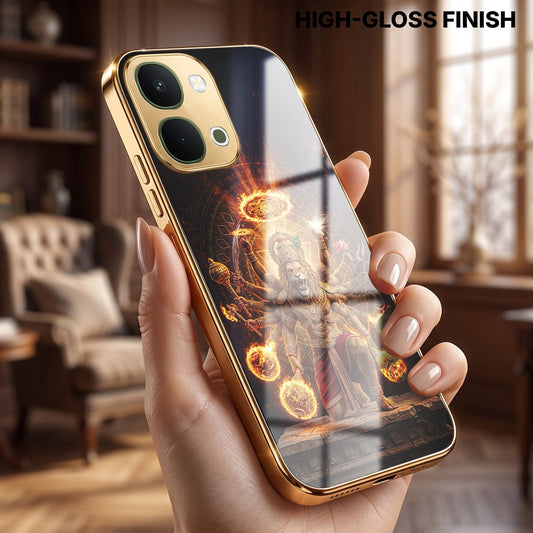 Vivo T5x 5G Lord Narasimha Gold Electroplated Glass Phone Back Case