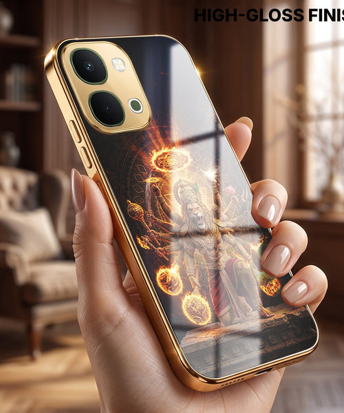 Vivo T5x 5G Lord Narasimha Gold Electroplated Glass Phone Back Case
