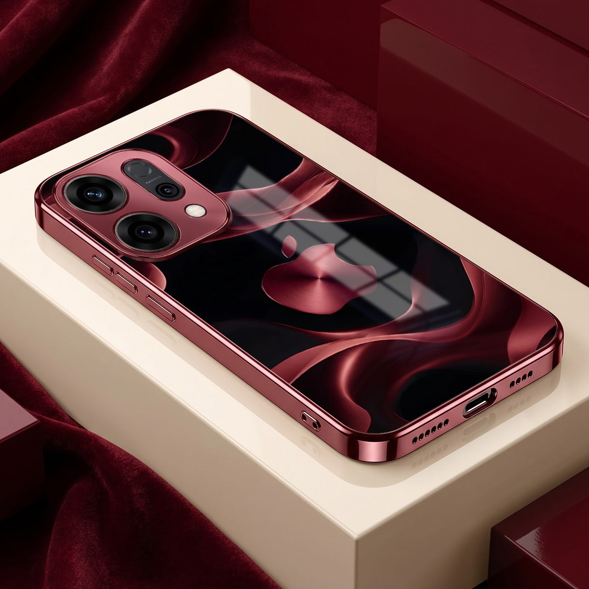 Oppo Reno 14 5G Wave Apple Burgundy Electroplated Glass Back Case