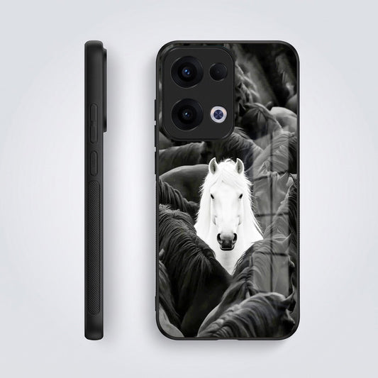 Oppo Reno 13 5G Premium Acrylic Shockproof Glass Back Case (Mystic Stallion)