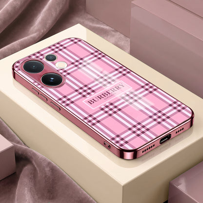 Vivo V60 5G Burberry Classic Pink Electroplated Glass Phone Back Case