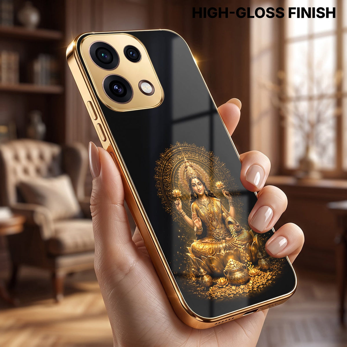 Oppo Reno 16C 5G  Golden Maa Lakshmi Gold Electroplated Glass Phone Back Case