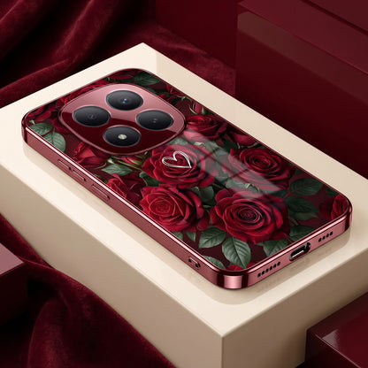 Redmi Note 15 Pro Plus 5G Rose Heart Burgundy Electroplated Glass Back Case