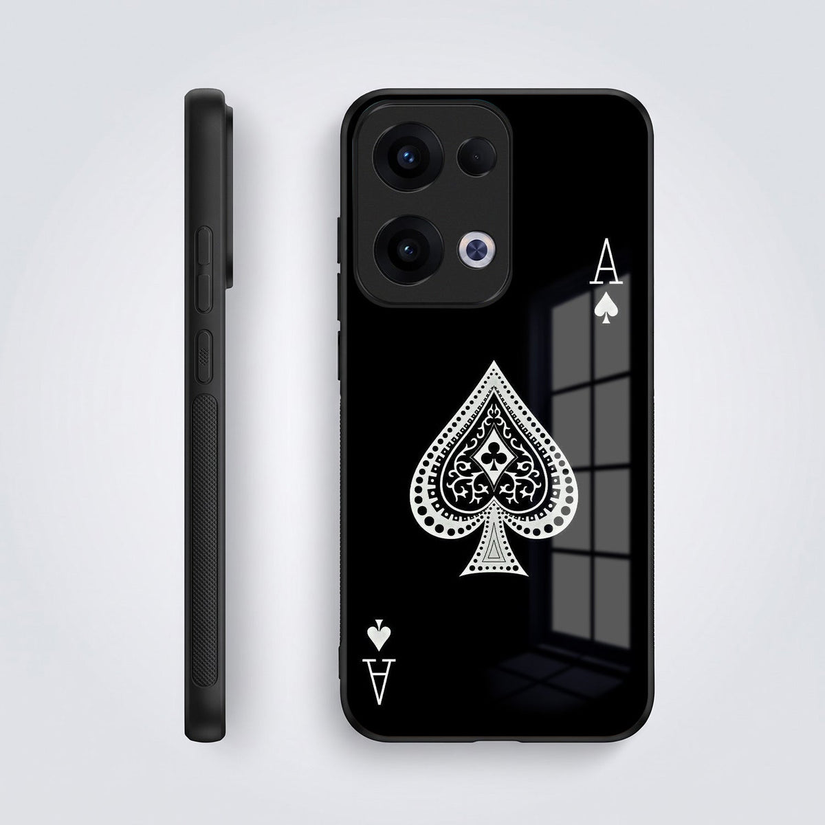 Oppo Reno 13 5G Premium Acrylic Shockproof Glass Back Case (Black Ace)