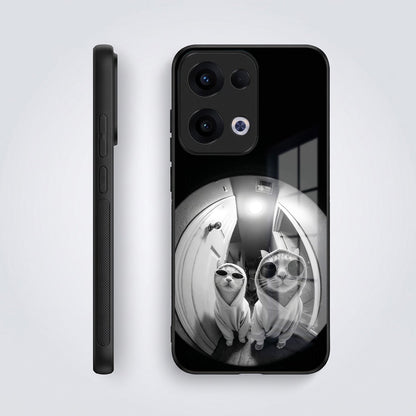 Oppo Reno 13 5G Premium Acrylic Shockproof Glass Back Case (Purrfect Duo)