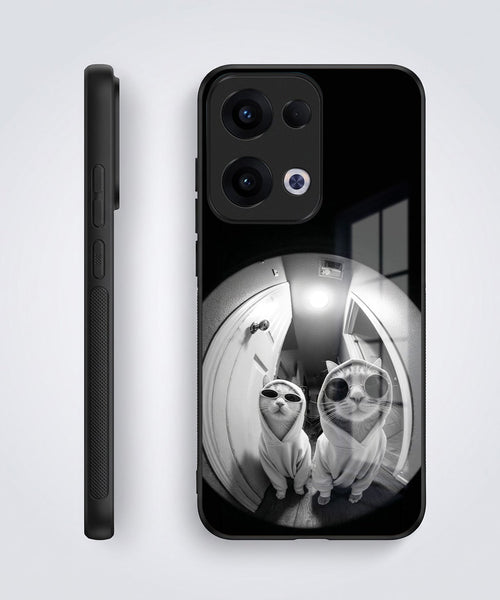 Oppo Reno 13 5G Premium Acrylic Shockproof Glass Back Case (Purrfect Duo)