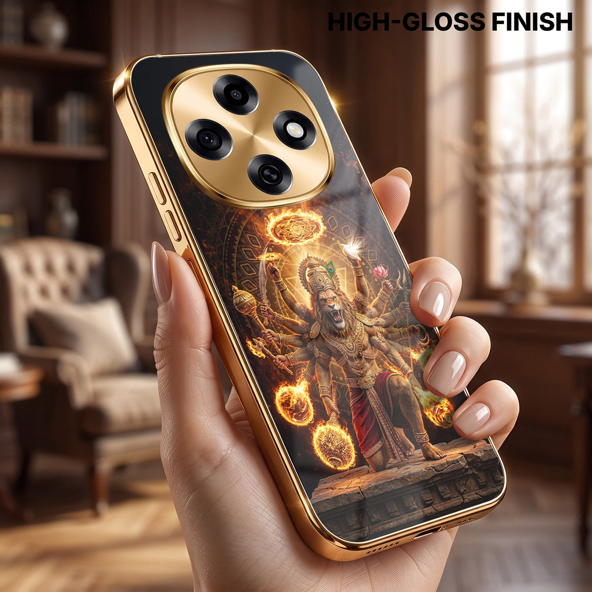 OPPO F31 Pro 5G Lord Narasimha Gold Electroplated Glass Phone Back Case