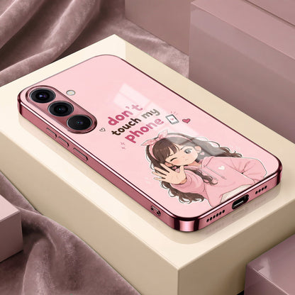 Samsung Galaxy A56 5G Luxury Anime Girl Pink Electroplated Glass Phone Back Case