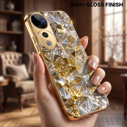 Vivo V40 Pro 5G White Diamond Shatter Gold Electroplated Glass Phone Back Case