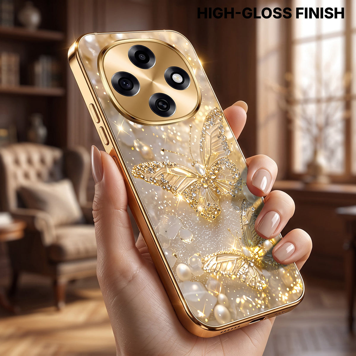 OPPO F31 Pro 5G Golden Butterfly Gold Electroplated Glass Phone Back Case