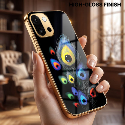 OnePlus 13s 5G Multi-Feather Peacock Gold Electroplated Glass Phone Back Case