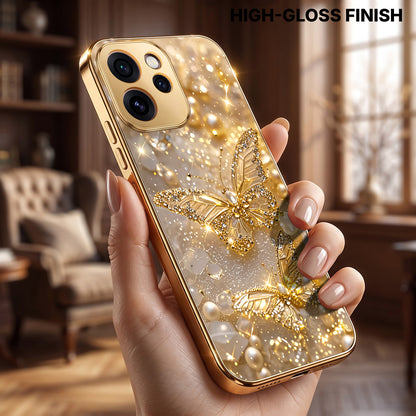 Oppo Reno 15 Pro Mini 5G Golden Butterfly Gold Electroplated Glass Phone Back Case