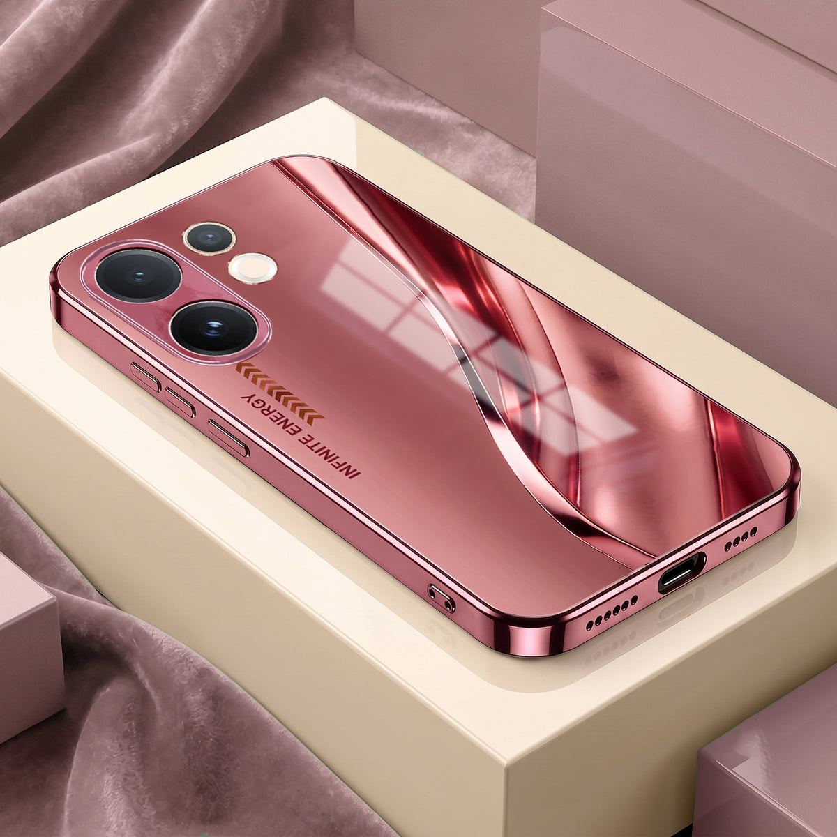 Vivo V60 5G Luxury Infinity Energy Pink Electroplated Glass Phone Back Case