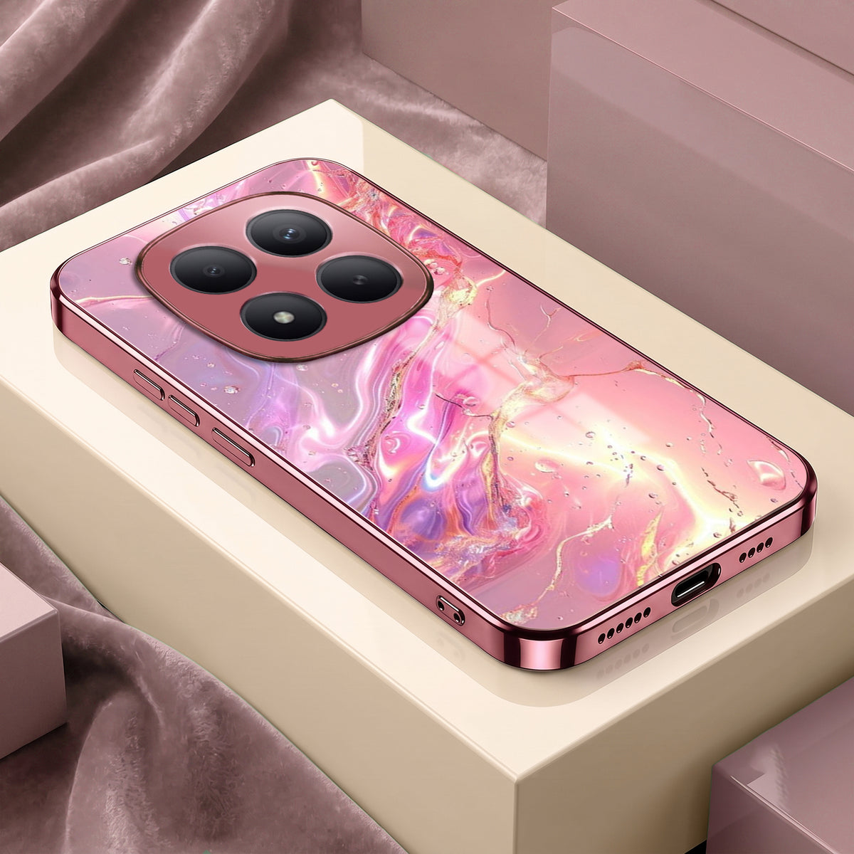 Redmi Note 15 Pro+ 5G Pearl Aurora Pink Electroplated Glass Phone Back Case