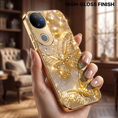 Vivo V50 5G Golden Butterfly Gold Electroplated Glass Phone Back Case