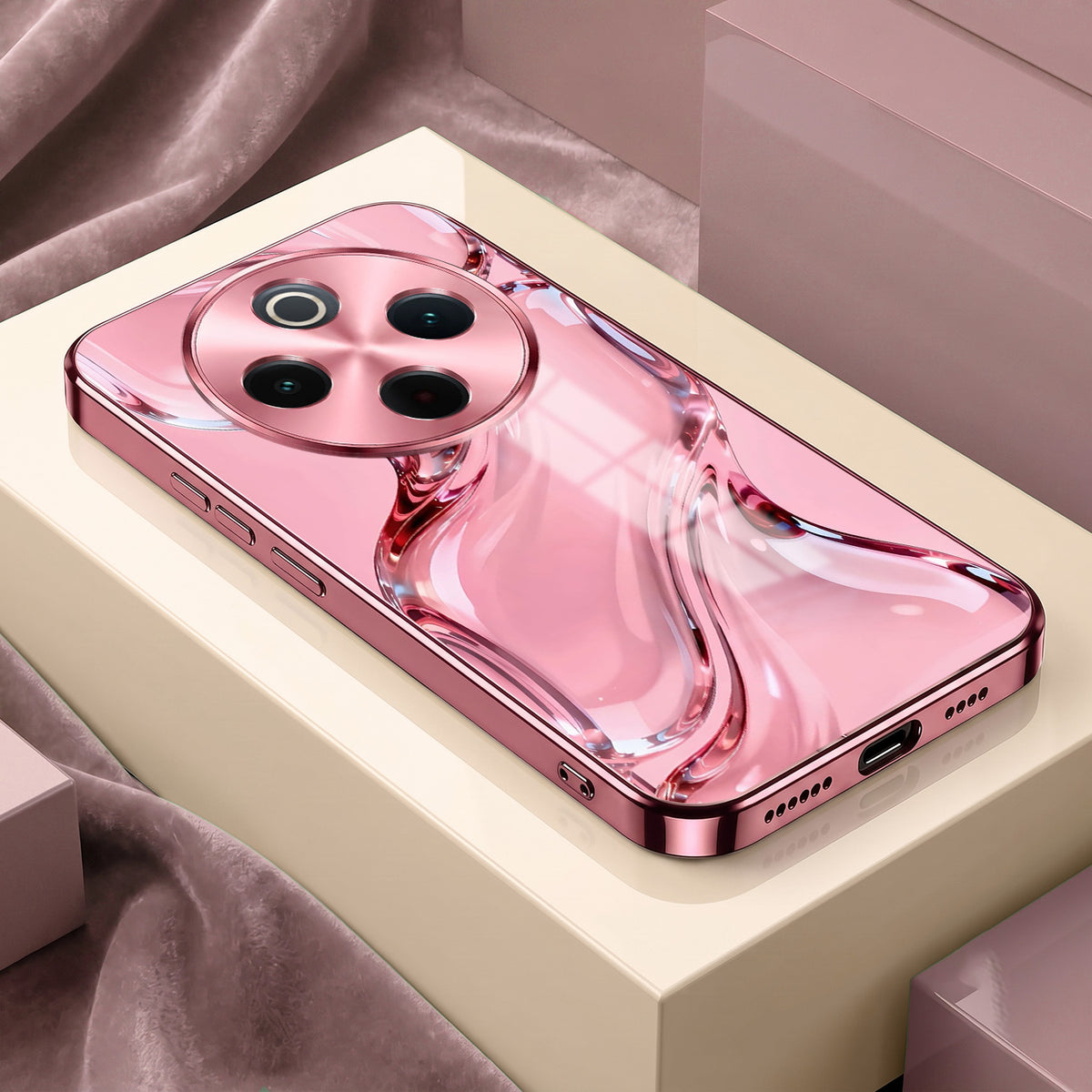 Vivo T4 5G Crystal Wave Energy Pink Electroplated Glass Phone Back Case