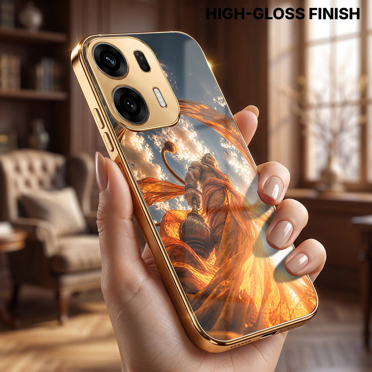 Oppo K14 Plus 5G Divine Hanuman Gold Electroplated Glass Phone Back Case