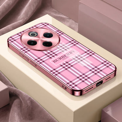 Vivo T4 5G Burberry Classic Pink Electroplated Glass Phone Back Case