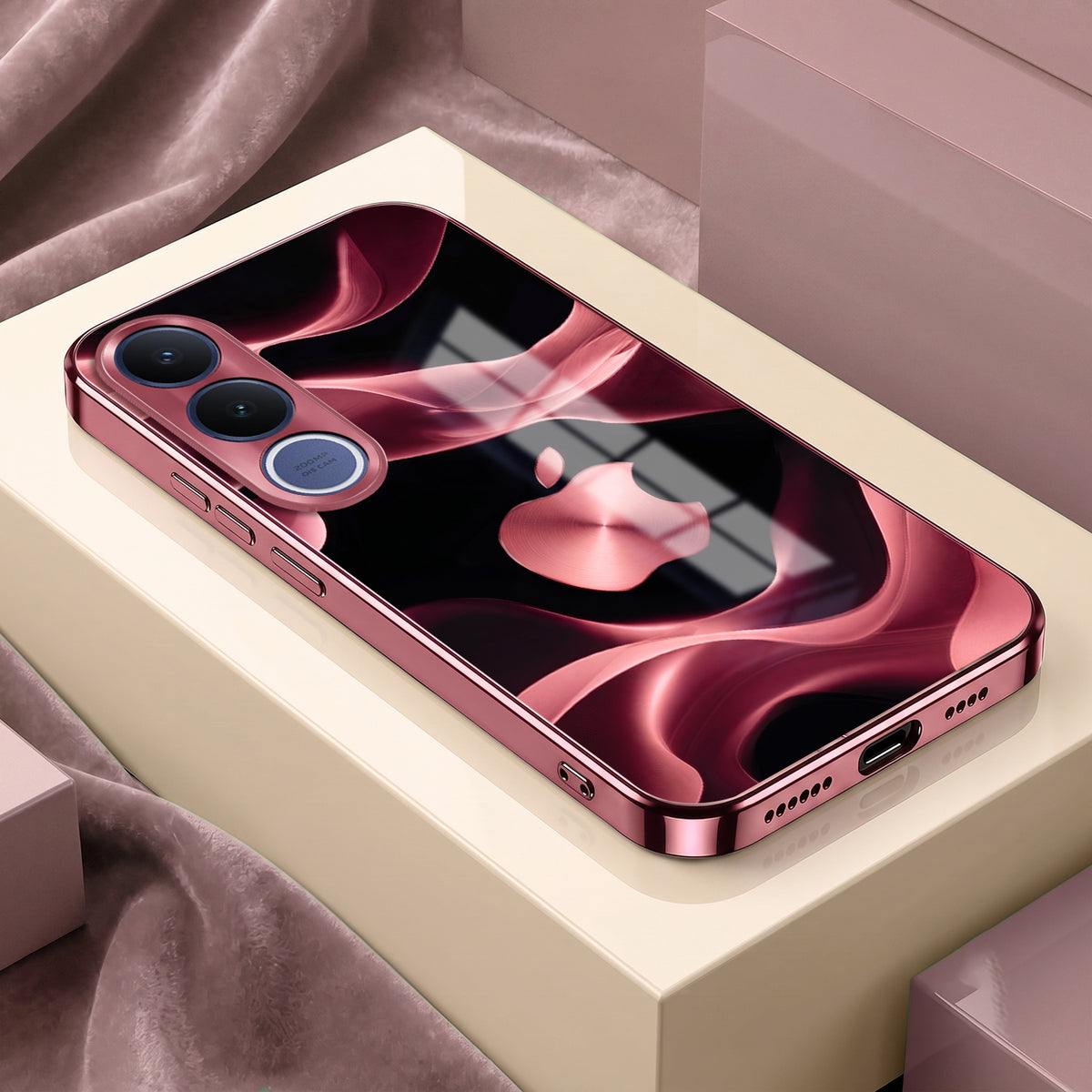 Vivo V70 FE 5G Luxury Wave Pink Electroplated Glass Phone Back Case