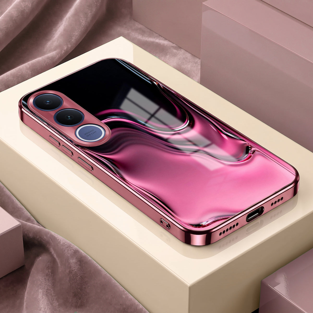 Vivo V70 FE 5G Liquid Wave Pink Electroplated Glass Phone Back Case