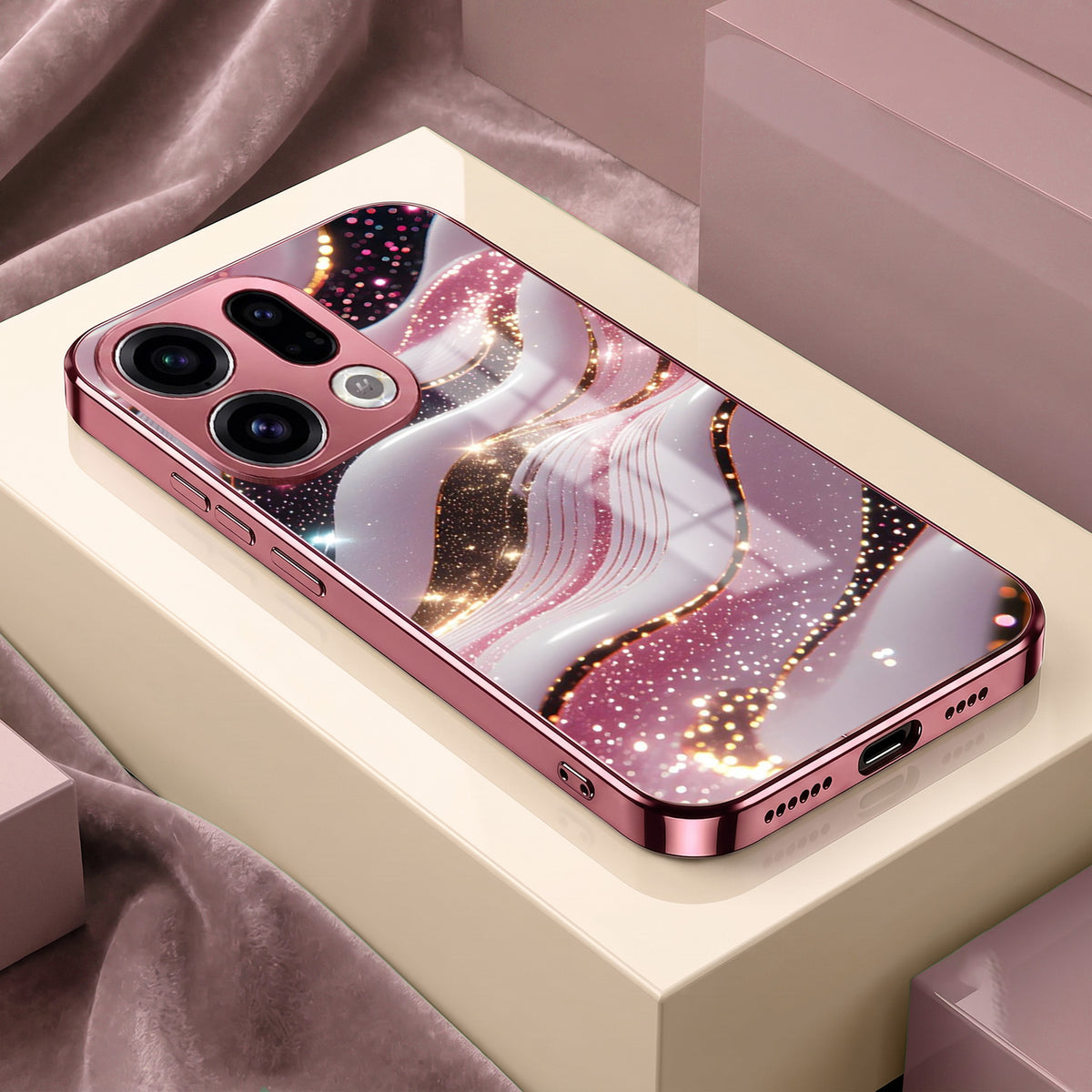 Oppo Find X9 5G Midnight Pearl Wave Pink Electroplated Glass Phone Back Case