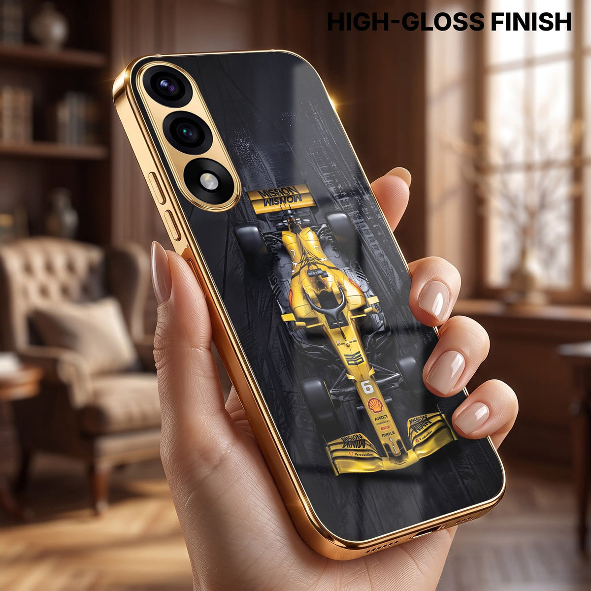 Oneplus Nord 5 5G F1 Racing Car Gold Electroplated Glass Phone Back Case