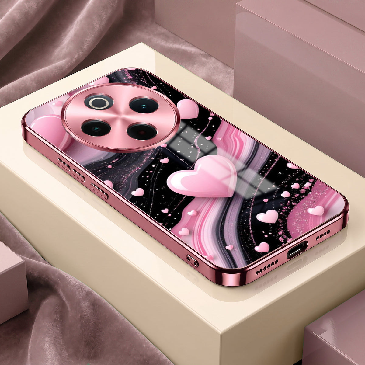 Vivo T4 5G Love Sparkle Pink Electroplated Glass Phone Back Case