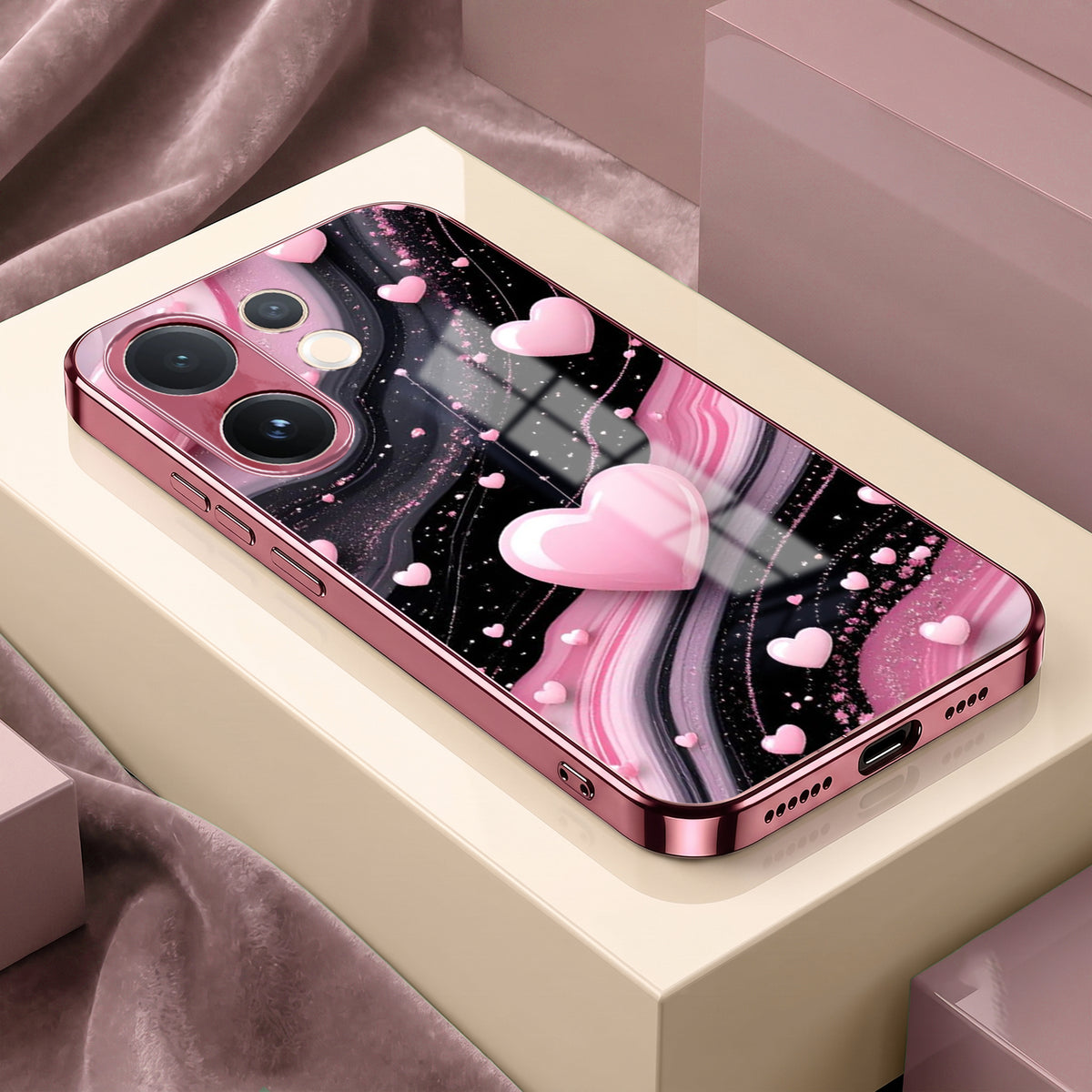 Vivo V60 5G Love Sparkle Pink Electroplated Glass Phone Back Case