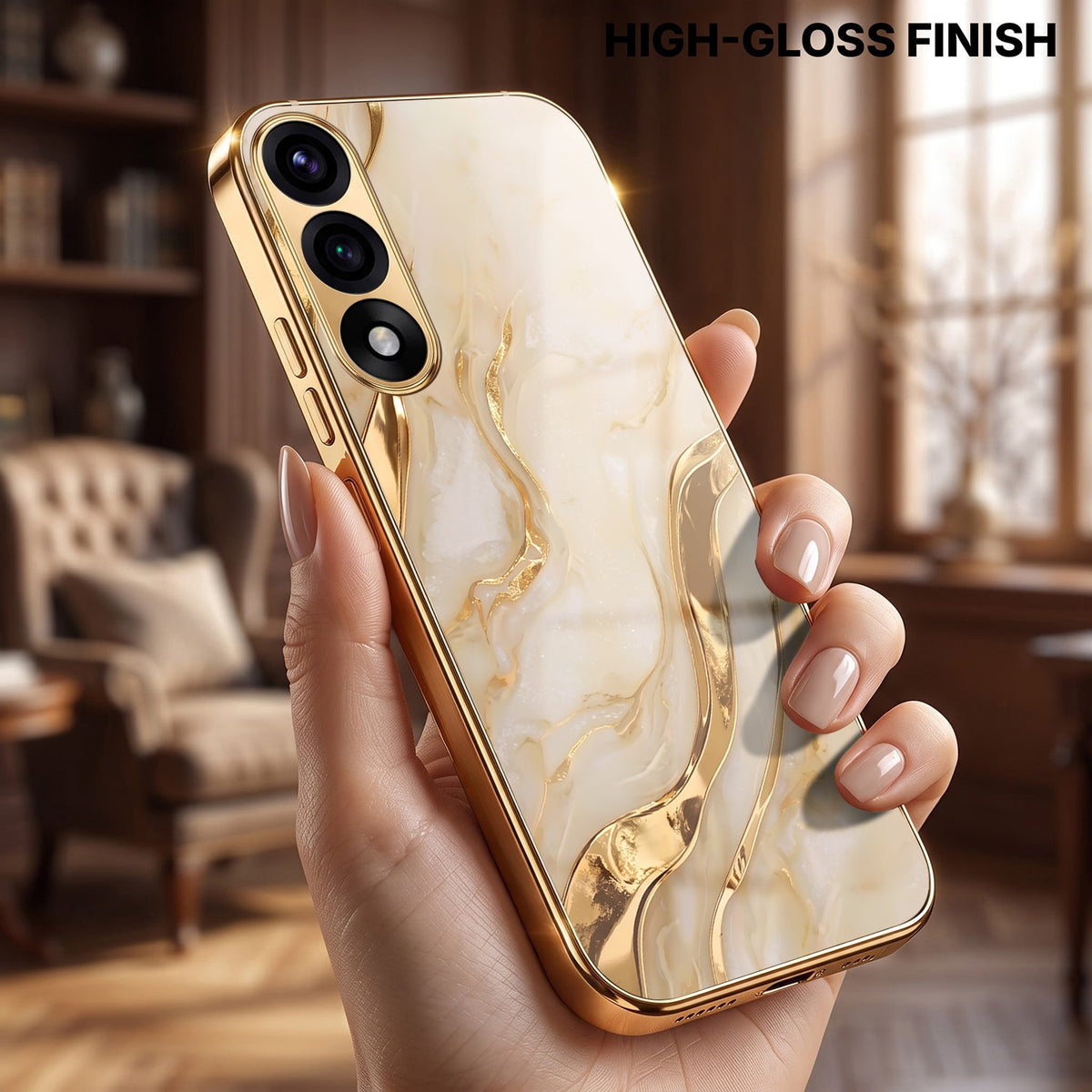 Oneplus Nord 5 5G Marvel Texture Gold Electroplated Glass Phone Back Case