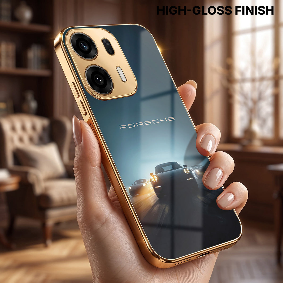 Oppo K14 Plus 5G Porsche Luxury Gold Electroplated Glass Phone Back Case