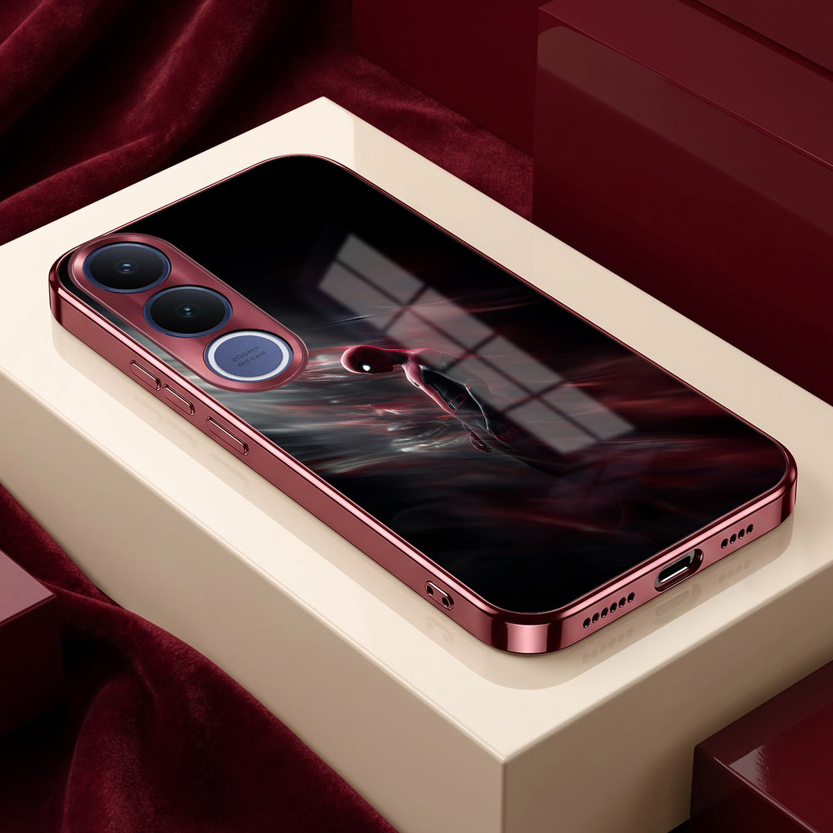 Vivo V70 FE 5G Crimson Spider Burgundy Electroplated Glass Back Case