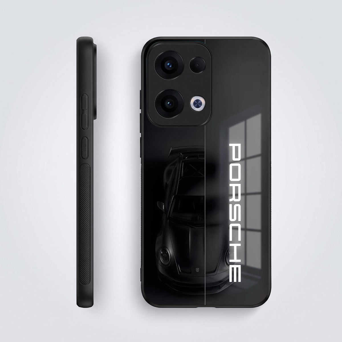 Oppo Reno 13 5G 5G Premium Acrylic Shockproof Glass Back Case (Black Porsche)