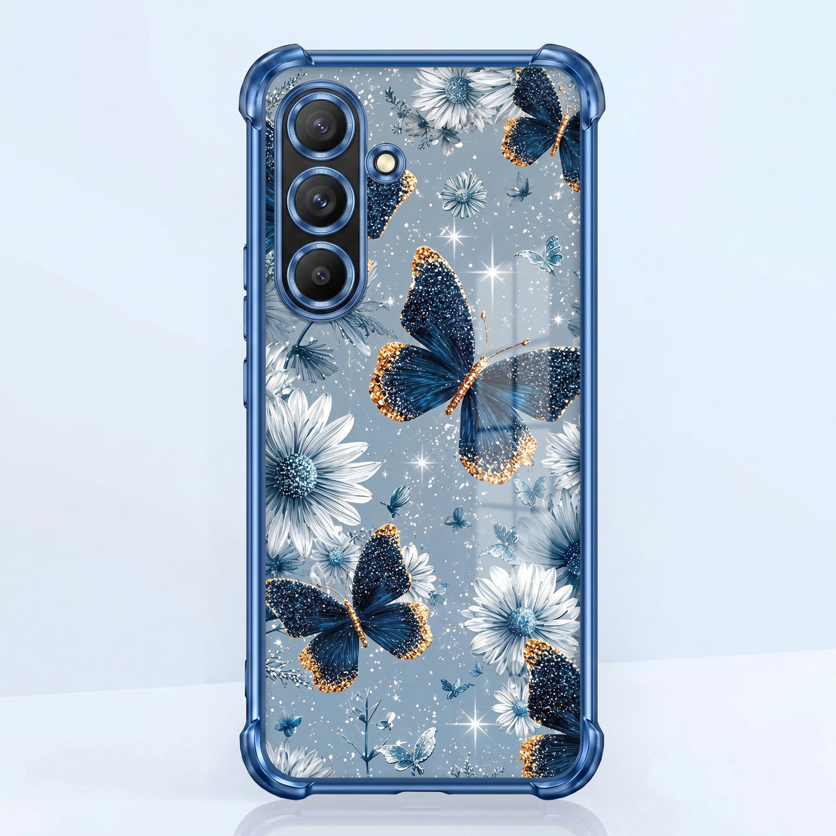 Samsung Galaxy A56 5G Blue Butterfly Floral Airbags Printed Back Case