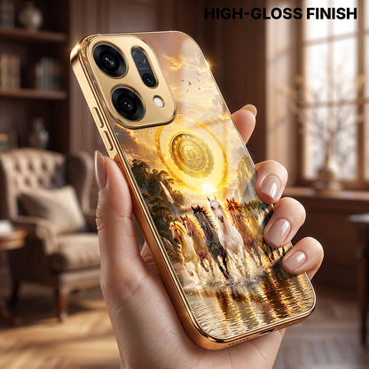 Oppo Reno 14 5G Celestial Seven Horses Gold Electroplated Glass Phone Back Case