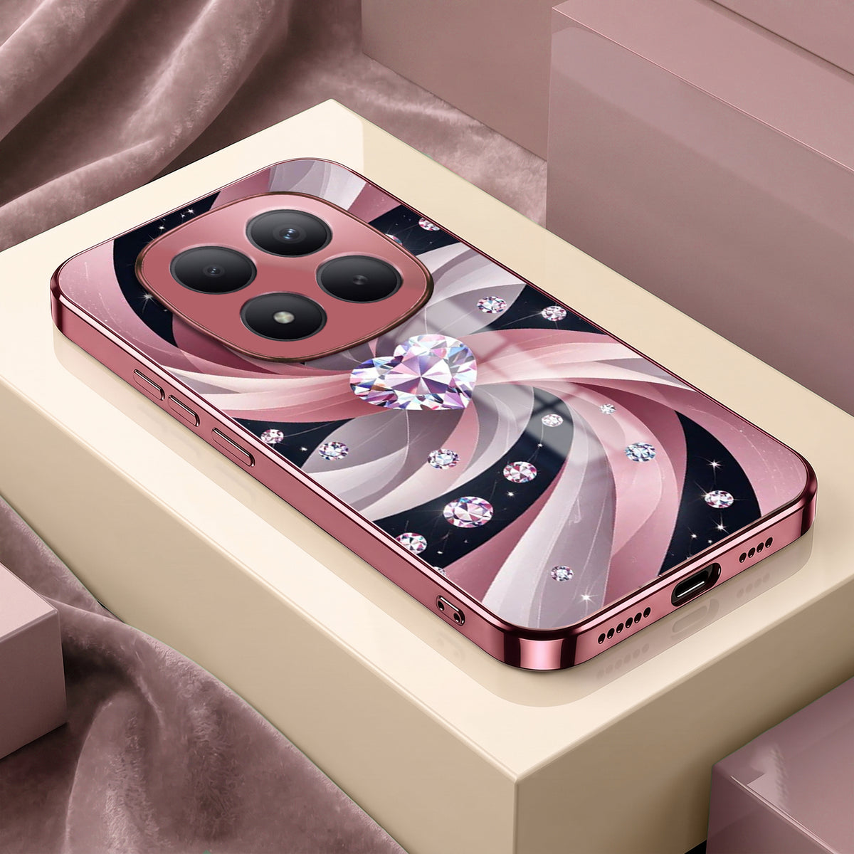 Redmi Note 15 Pro+ 5G Diamond Glam Pink Electroplated Glass Phone Back Case