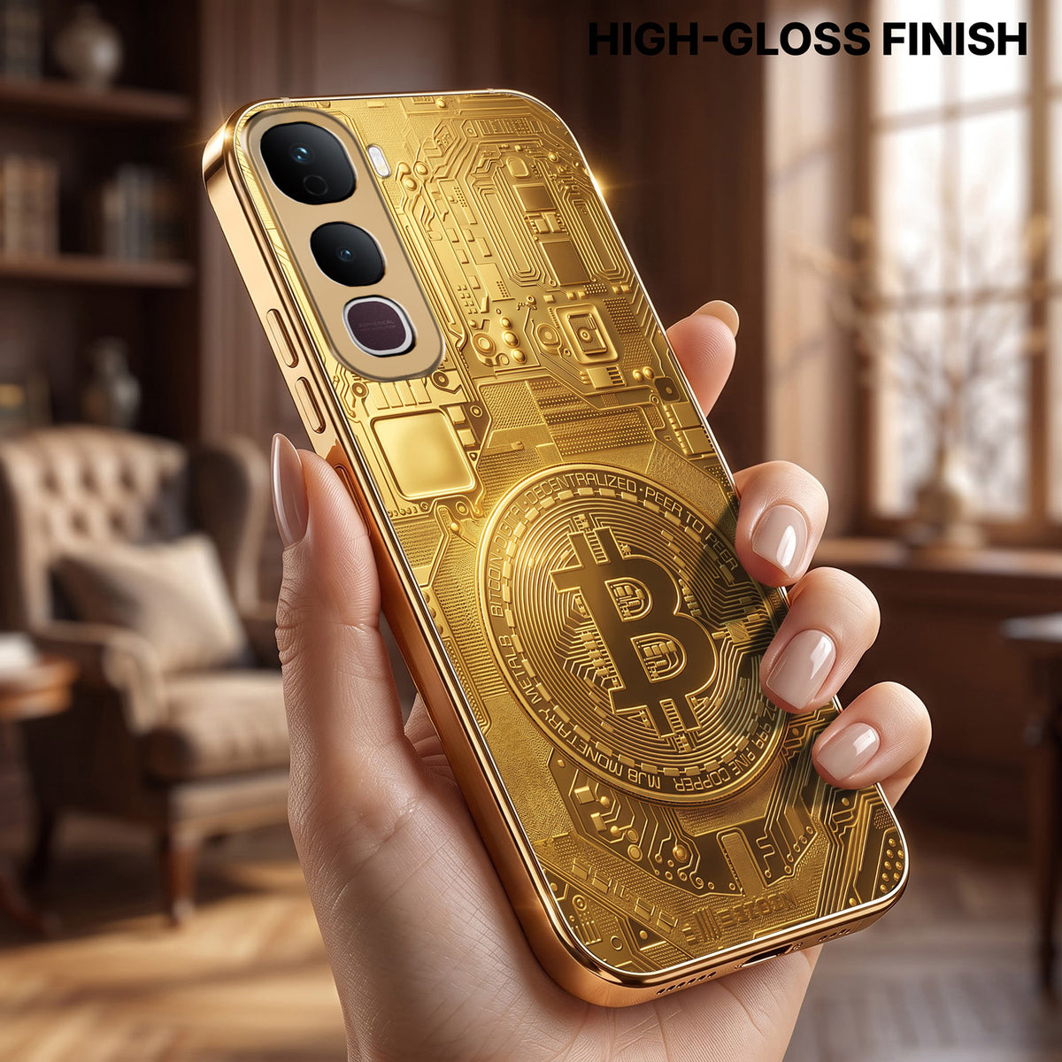 Vivo Y400 Pro 5G Bitcoin Gold Electroplated Glass Phone Back Case