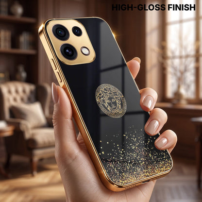 Oppo Reno 16C 5G Medusa Head Gold Electroplated Glass Phone Back Case