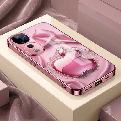 Vivo V40 Pro 5G Luxury Apple Logo Pink Electroplated Glass Phone Back Case