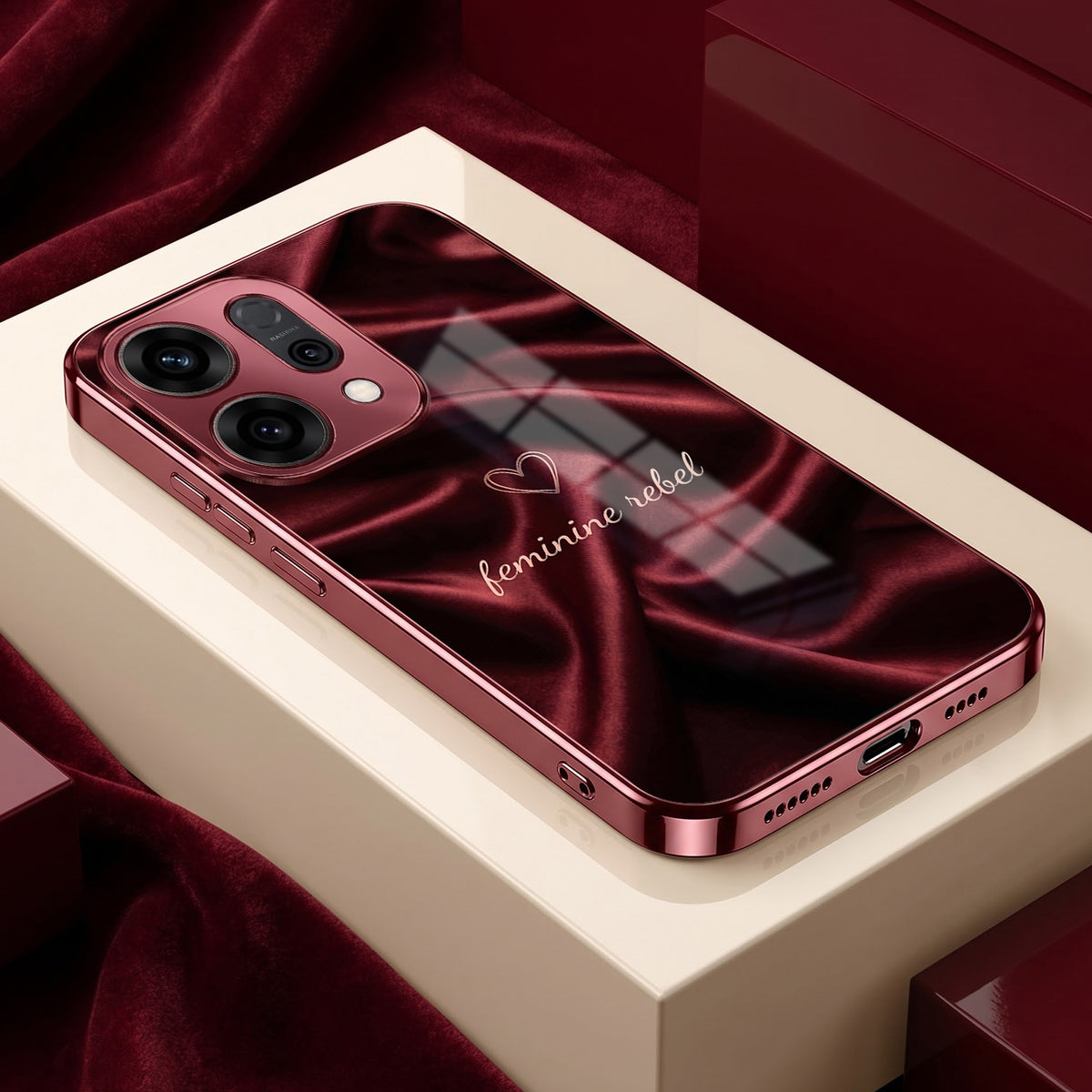 Oppo Reno 14 5G Feminine Rebel Burgundy Electroplated Glass Back Case