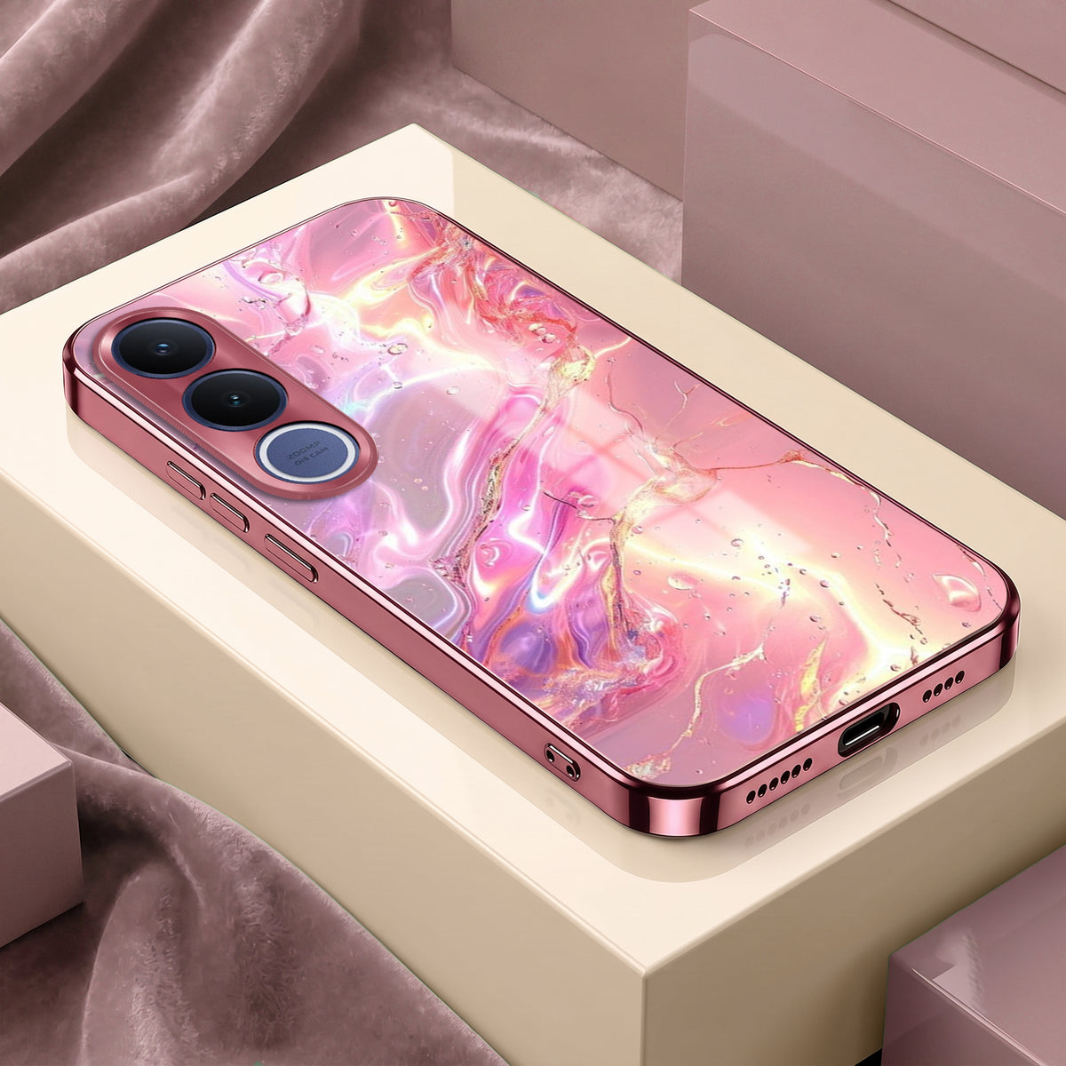 Vivo V70 FE 5G Pearl Aurora Pink Electroplated Glass Phone Back Case