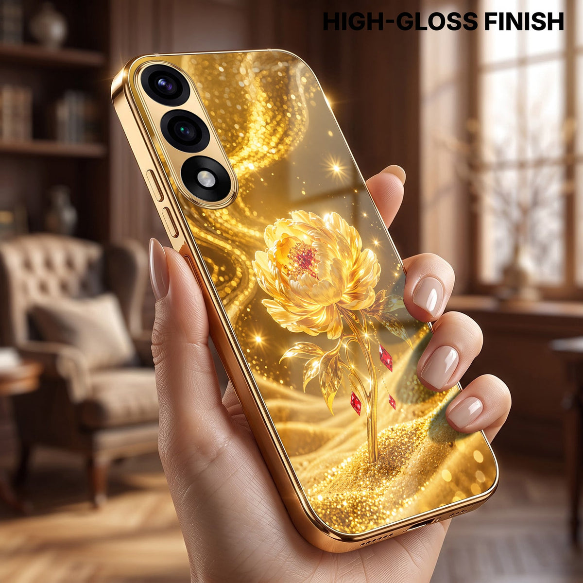 Oneplus Nord 5 5G Golden Rose Elegance Gold Electroplated Glass Phone Back Case