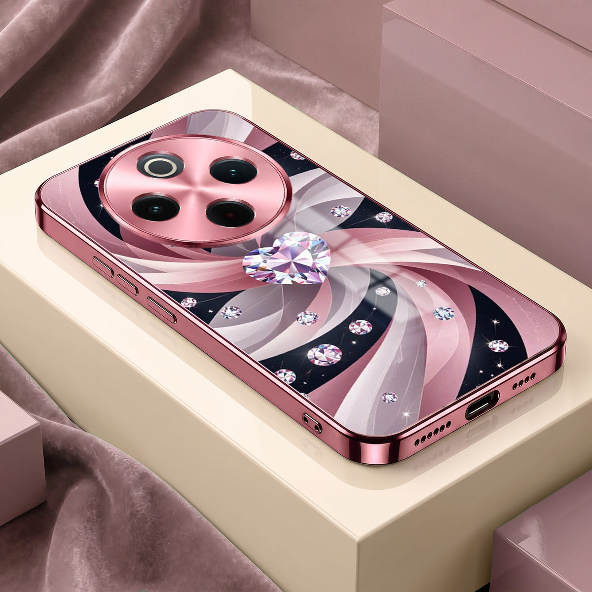 Vivo T4 5G Diamond Glam Pink Electroplated Glass Phone Back Case