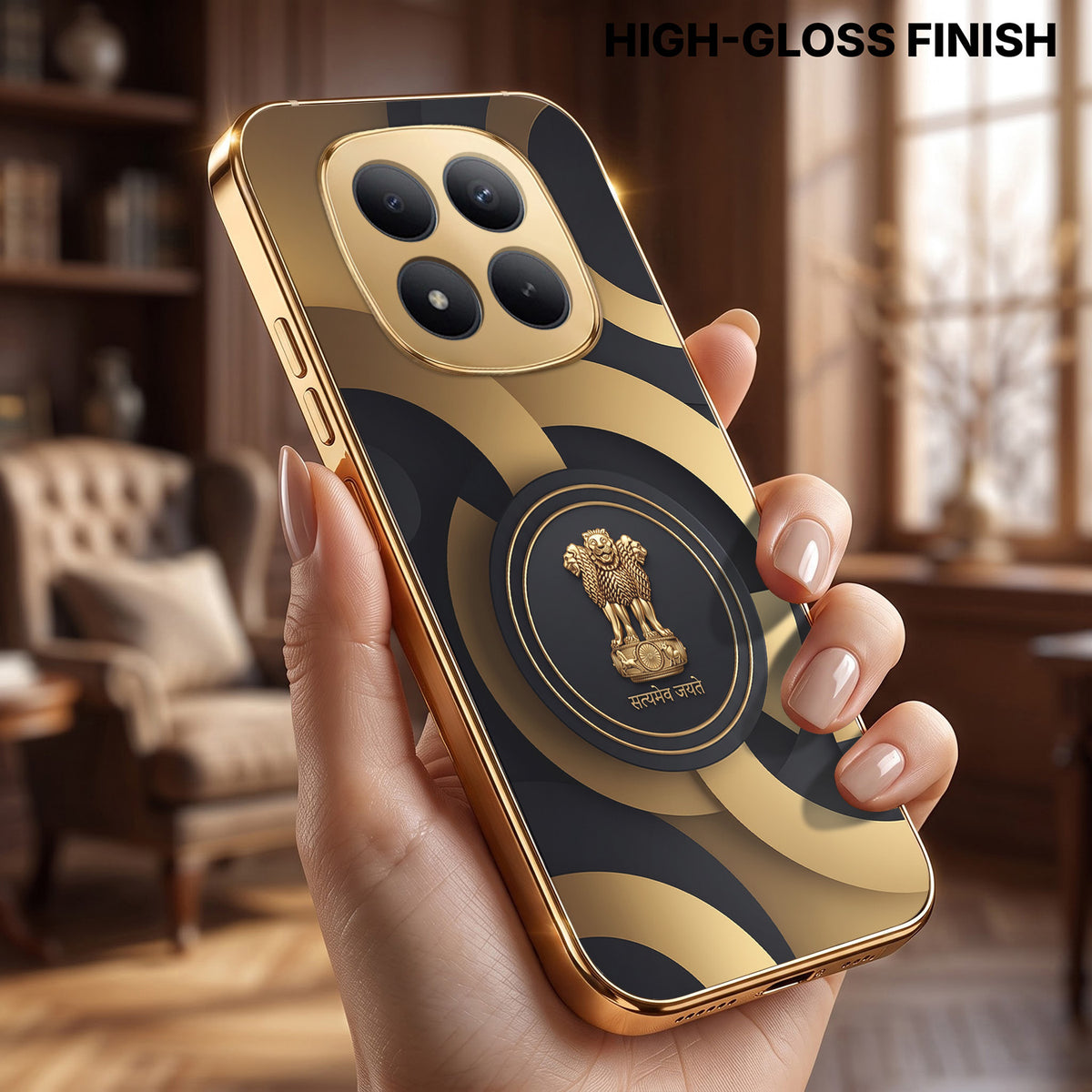 Redmi Note 15 Pro+ 5G Royal Emblem Gold Electroplated Glass Phone Back Case