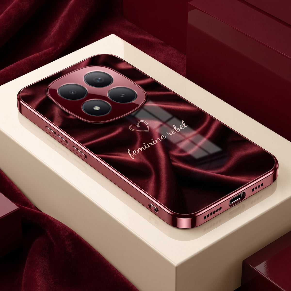 Redmi Note 15 Pro Plus 5G Feminine Rebel Burgundy Electroplated Glass Back Case