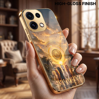 Oppo Reno 16C 5G Celestial Seven Horses Gold Electroplated Glass Phone Back Case