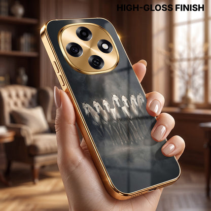 OPPO F31 Pro 5G Running Horses Gold Electroplated Glass Phone Back Case